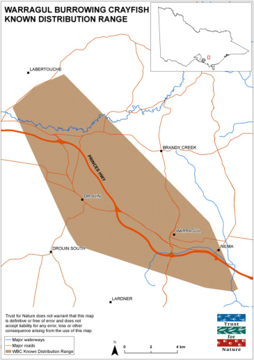 Warragul Burrowing Crayfish Known Distribution Range